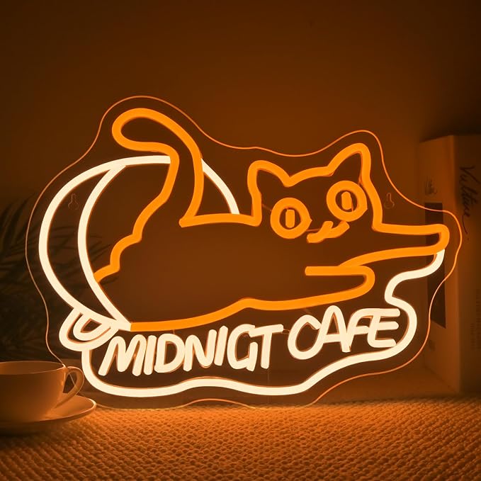 Ineonlife Cat Cafe Neon Sign, Midnight Cafe LED Light by ineonlife