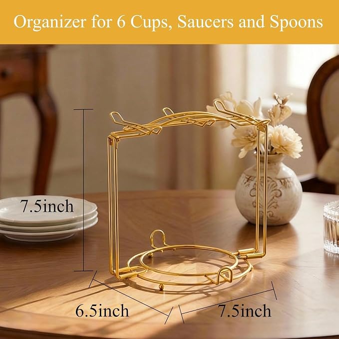 YOLIFE Tea Cup Holder for Countertop, Foldable Tea Station Organizer, Espresso - Image 2