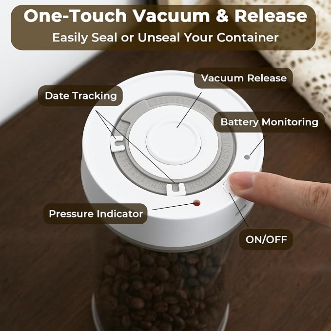 Automatic Vacuum Coffee Canister, 1.35L Airtight Coffee Canister - Image 2