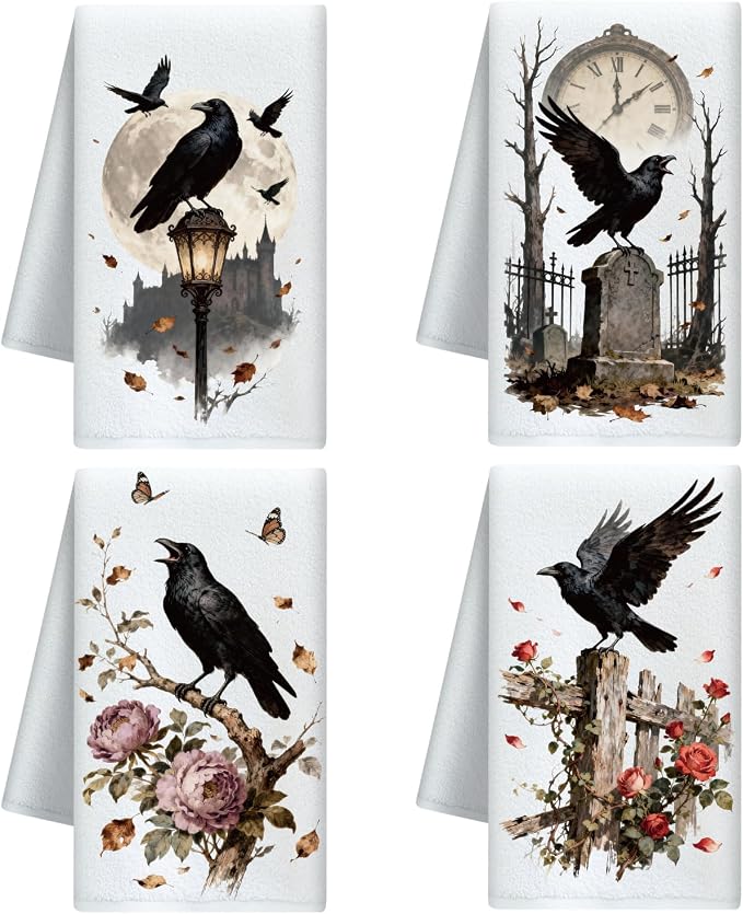 CUTHOLLOW Retro Gothic Crow Decorative Kitchen Towels Set of 4, 15.74"x23.62" by CUTHOLLOW