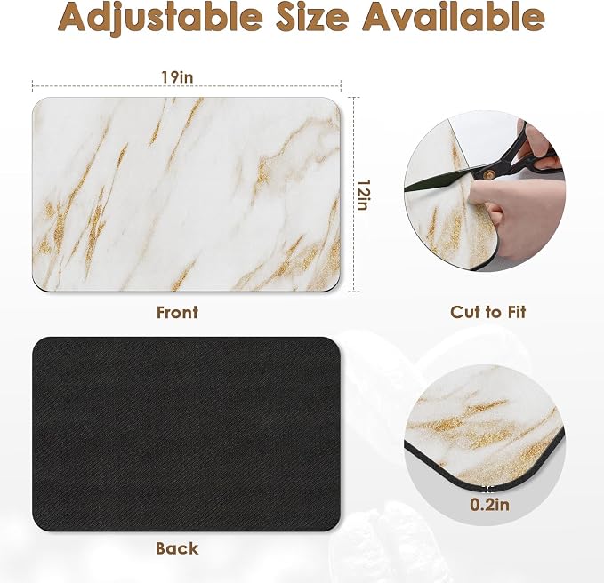Arttown Coffee Mat for Countertops, Marble White Gold Dish Drying Mat 2 Pcs for - Image 4