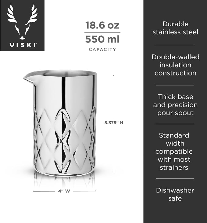 Viski Double Walled Stainless Steel Cocktail Mixing Glass, - Image 3