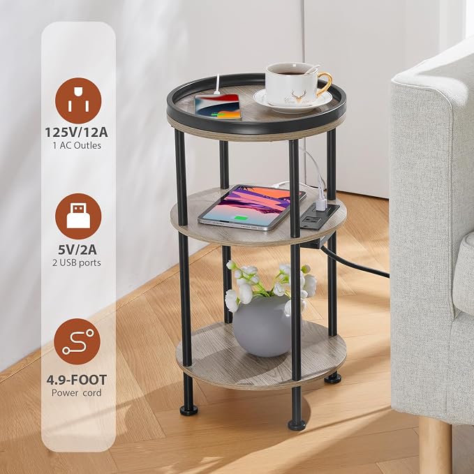 Small Round Side Table with Charging Station - Image 4