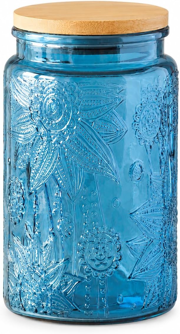 ANSQU 34oz Blue Glass Container, Candy Jar by ANSQU
