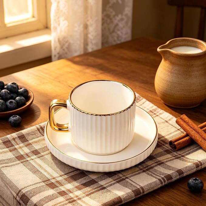 Ceramic Tea Cups Coffee Cup and Saucers Set of 4 - Image 4