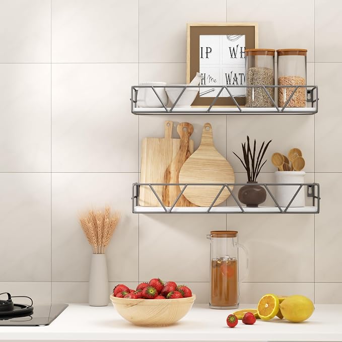 Amaoot Floating Shelves Set of 3, Home Wood Wall Shelf, Farmhouse Shelf - Image 4
