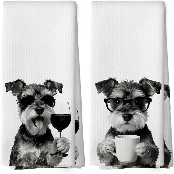 Funny Schnauzer Kitchen Towels Set of 2, Funny Dog Kitchen Accessories by Mcehtle