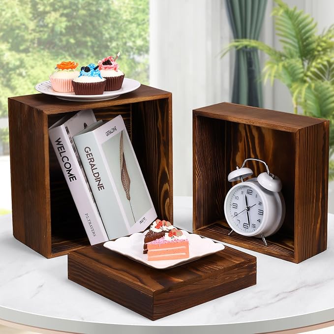 6 Pack Wooden Risers Display Stands Rustic Wood Cake & Cupcake Stands - Image 3