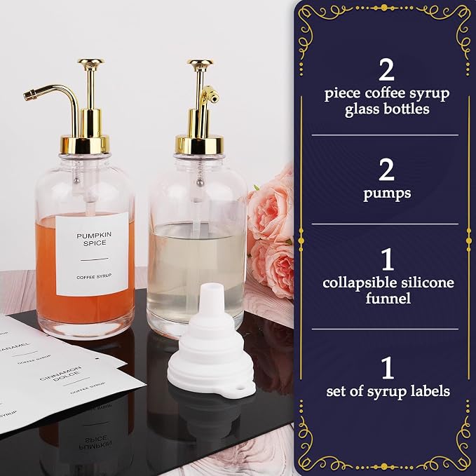 2Pack Coffee Syrup Dispenser, 16.9 oz Transparent Glass Bottles - Image 4
