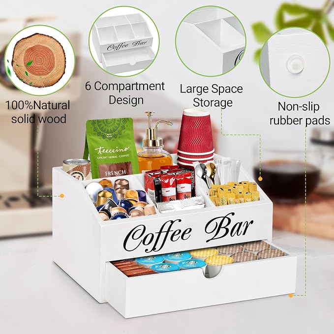Coffee Bar Organizer Countertop, Wooden Bar Accessories - Image 6