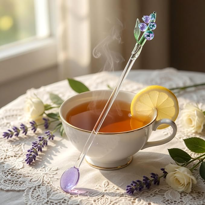 Homestia 2 Pack Bells Orchids Glass Swizzle Sticks Stirring Spoon, Beverage - Image 2