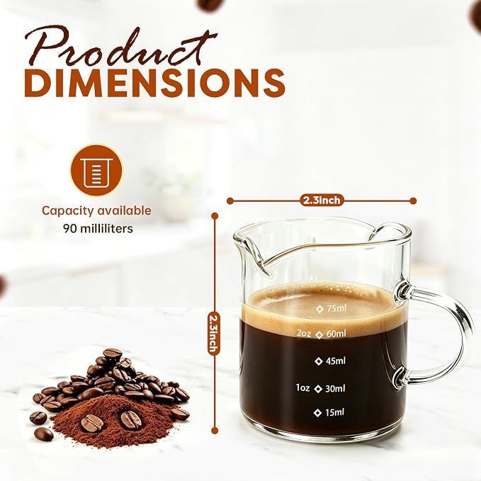 Espresso Cups Set of 2, 4 OZ Double Spouts Cups, Shot Glasses, Measuring Cup - Image 2
