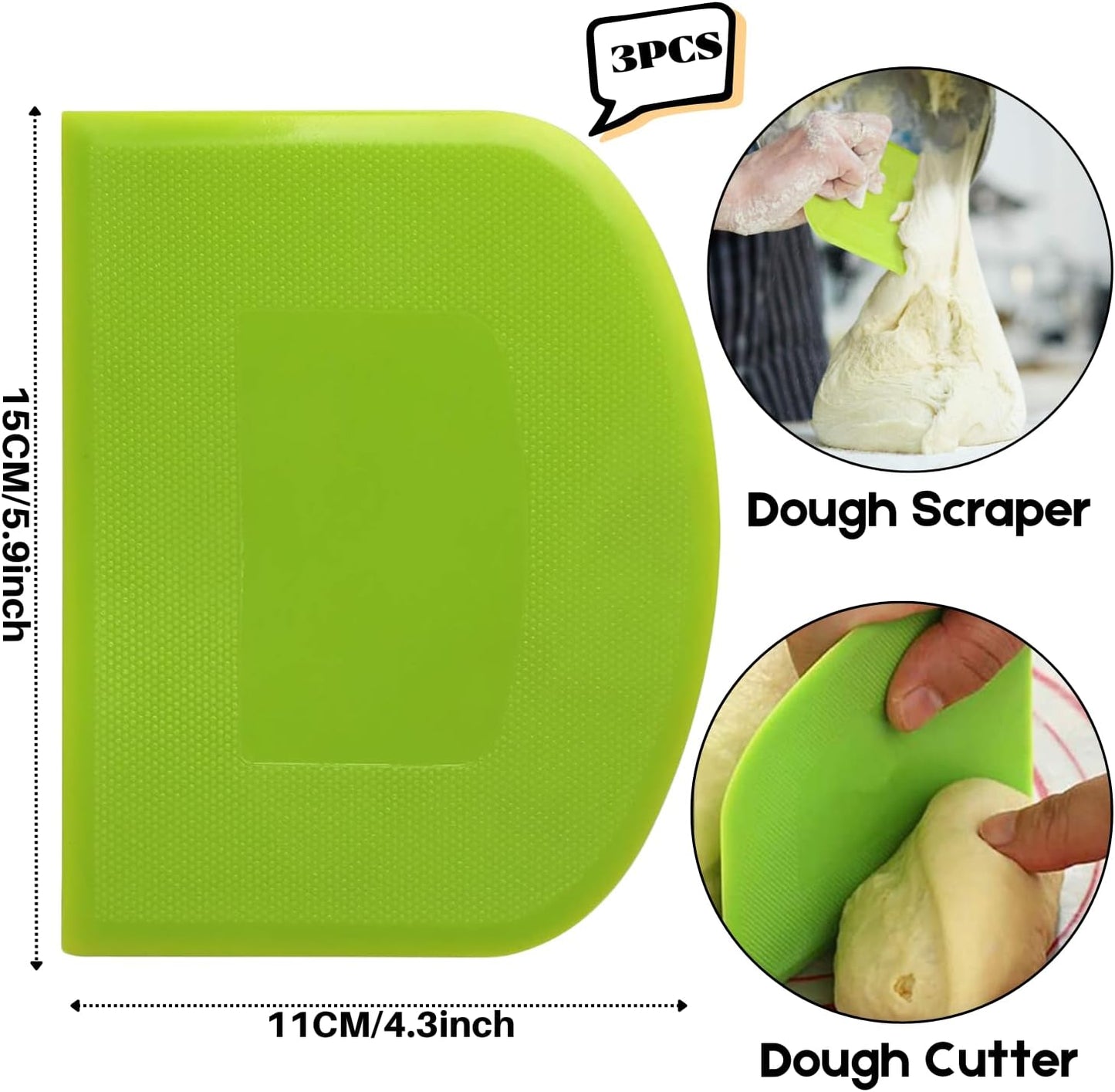 SURDOCA Dough Scraper Bench Scraper - 3P 5.9x4.3" Plastic Flexible Bowl Scraper, Sharp Edge & Angles Cake Scraper. Non-Slip Bakeware Decorating Tools Sculpting & Modeling Tools - Pink+Blue+Pink