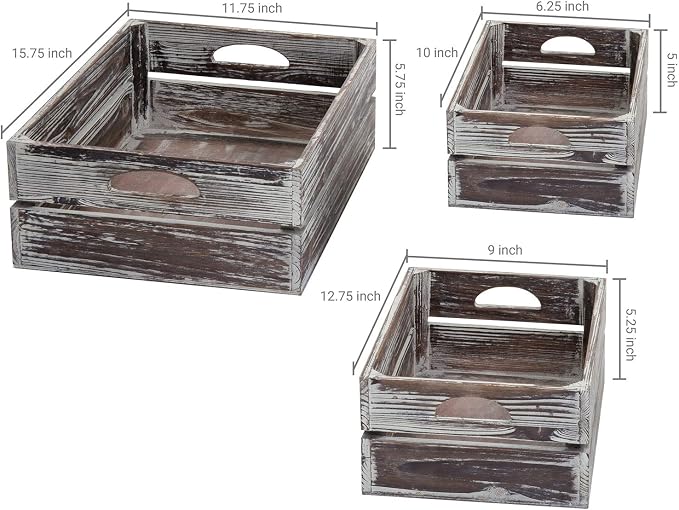 MyGift Country Rustic Torched Wood Storage Decorative Box, Nesting Wooden Crate - Image 3