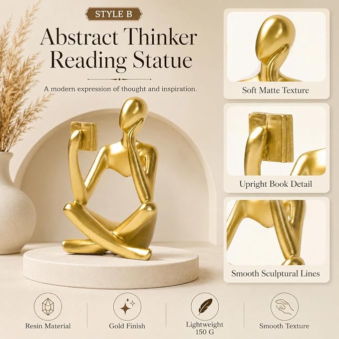 Bookshelf Decor Thinker Statue, Resin Decorative Bookend - Image 5