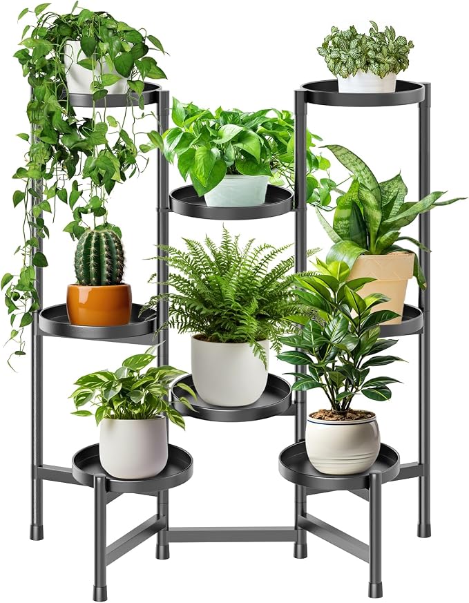 5 Tier Plant Stand Indoor Tall, Adjustable Black Plant Shelf by KHayRovies