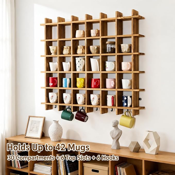 Large Coffee Mug Display Shelf, 41.3 x 35.2 Inch, Wall Mounted Mug Display Rack - Image 5