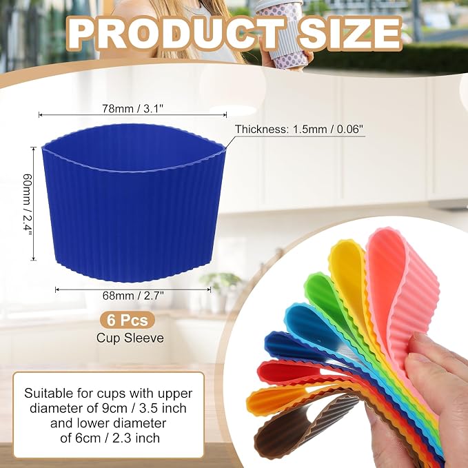 uxcell 6Pack Coffee Cup Sleeves, Reusable Silicone Heat Resistant Cup - Image 2