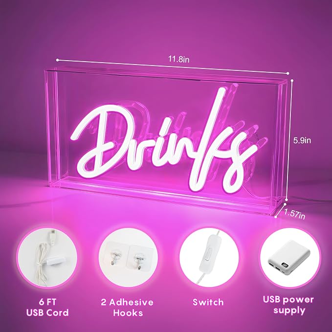 Drinks Neon Sign, Drinks Signs USB LED Desk Lightbox - Image 5
