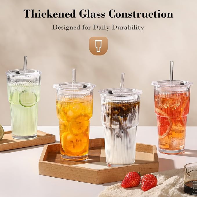 GOSCHE 20oz Glass Cups with Lids and Straws, Reusable Iced Coffee Cups - Image 7