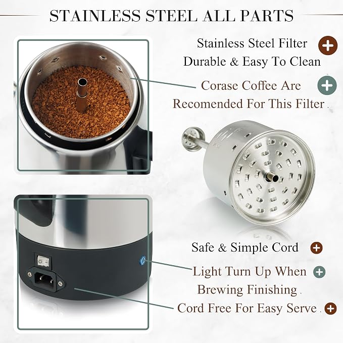 Moss & Stone Percolator Coffee Pot Electric 10 Cup, Stainless Steel Coffee - Image 2