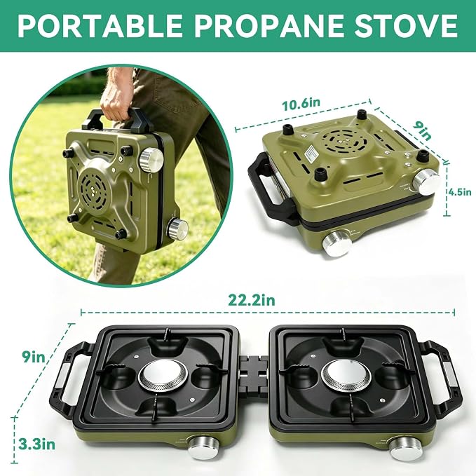 2 Burner Portable Propane Camping Stove Kit, 24000 BTU Foldable Hiking Stove - Image 4