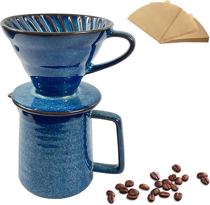 Ceramic Pour Over Coffee Maker Set, Starry Blue Coffee Dripper Cone by DYUEXISELECT