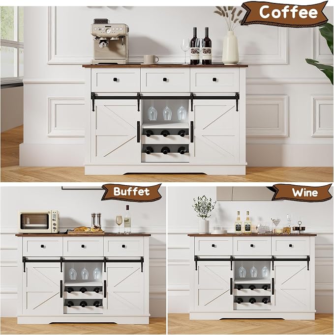 Kmax Farmhouse Wine Bar Cabinet w, 54” Buffet Cabinet - Image 3