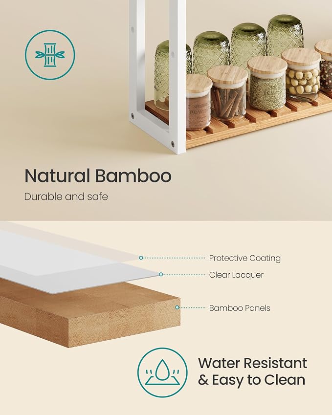 SONGMICS Bamboo Bathroom Shelf, 3-Tier Adjustable Plants Rack, Wall-Mounted or - Image 6