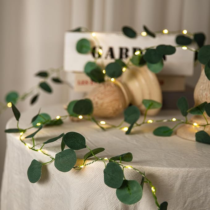 Vine with Fairy Lights, 2 Pack 40 LEDs Vine Lights Eucalyptus Battery Operated - Image 3