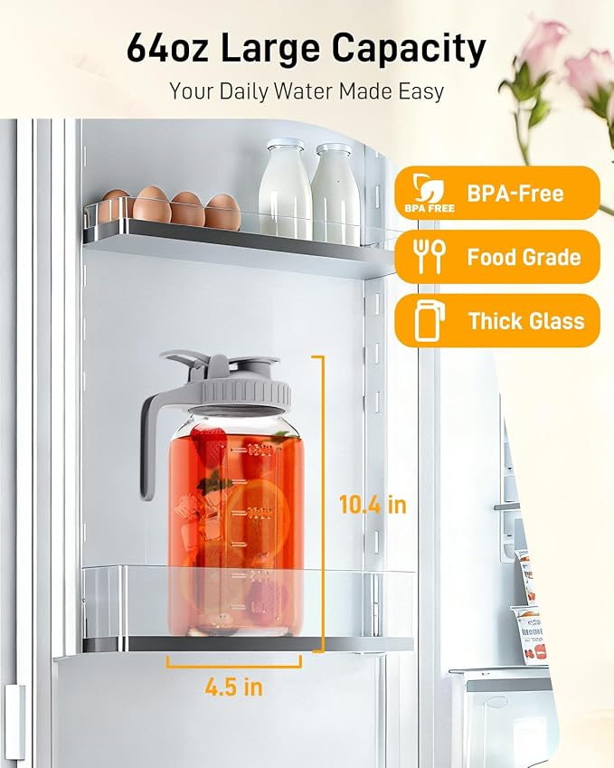 OneDream 2 Pack Mason Jar Pitcher, 64 oz Glass Pitcher - Image 2