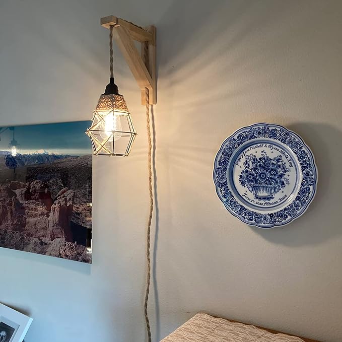 Frideko Wood Wall Sconces Set of Two Plug in, Rustic Wall Lamp - Image 6