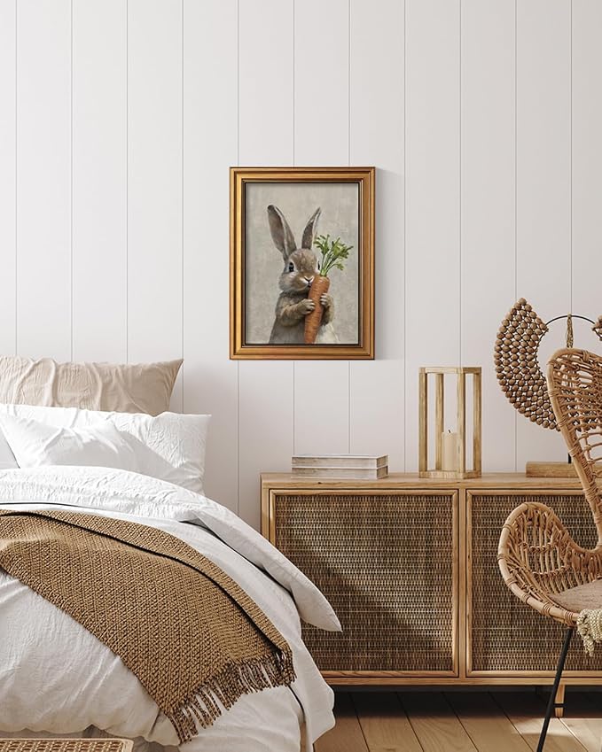 ARPEOTCY Gold Framed Canvas Wall Art, 12x16 Inch, Easter Bunny Rabbit Holding - Image 5
