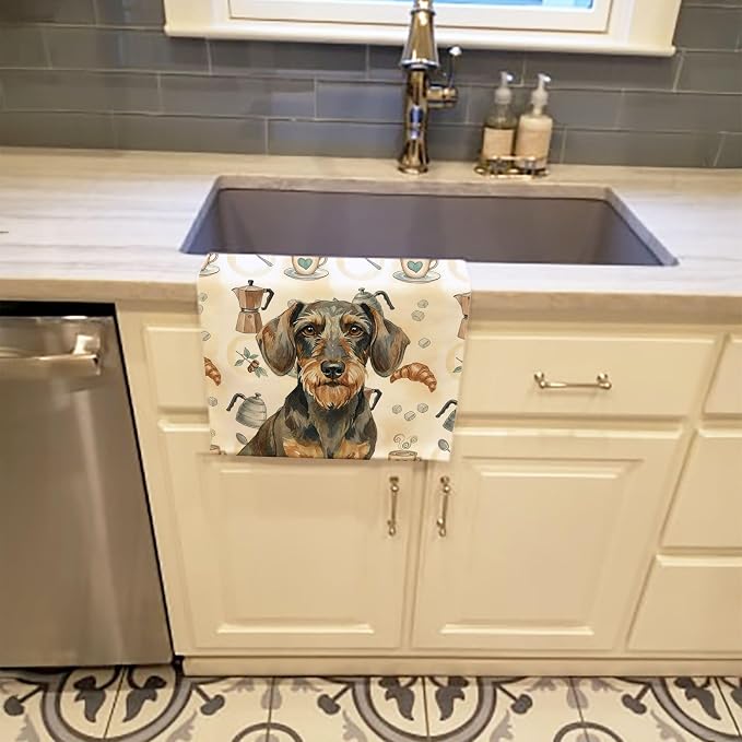 Caroline's Treasures Wirehaired Wild Boar Dachshund Coffee Bar Kitchen Towel - Image 2