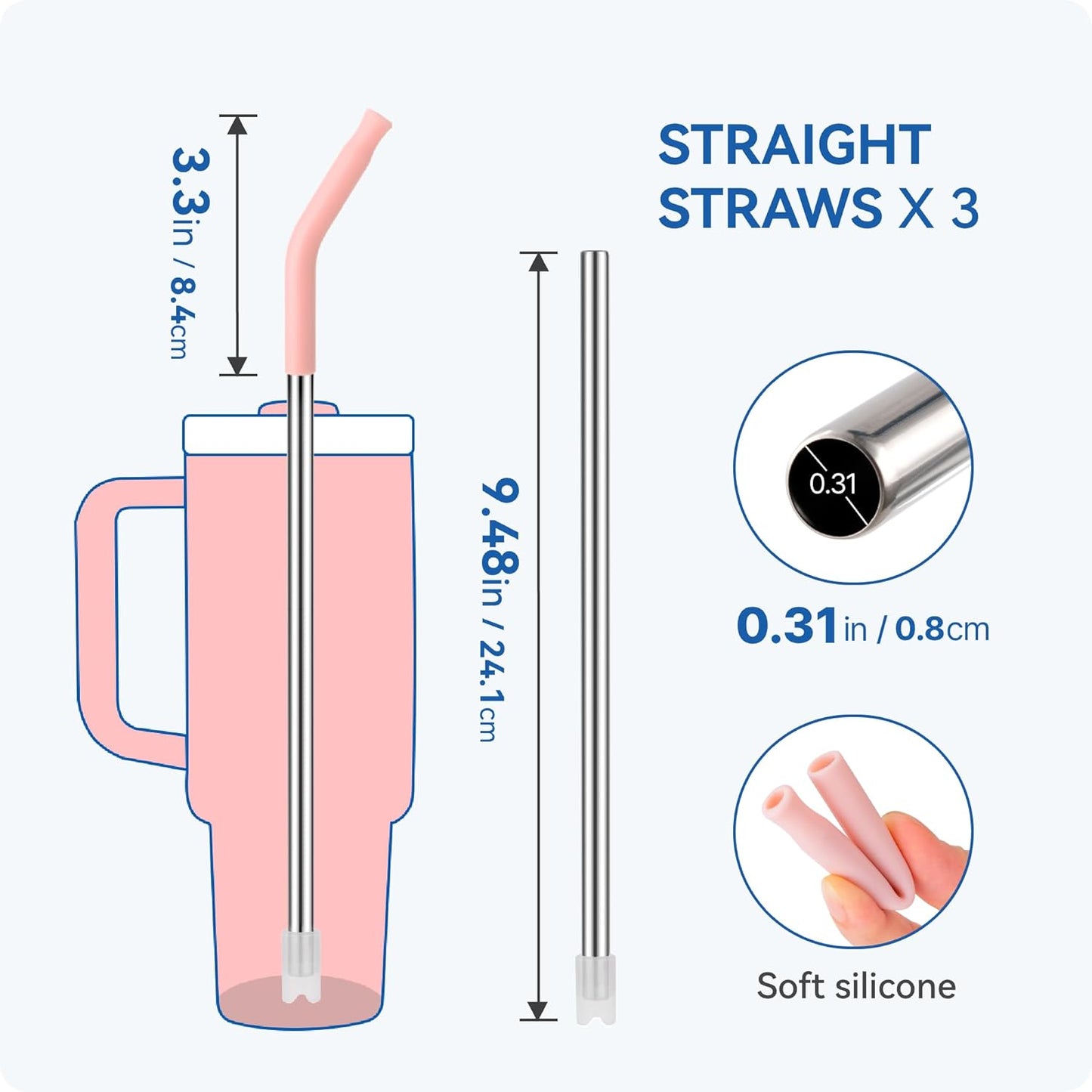 Reusable Metal Straws with Silicone Tip for Stanley 30oz,Stainless Steel Drinking Straws for 30oz Tumbler,3 Straight Tubes & 6 Tips& 1 Cleanr Brush (Bright Lime)