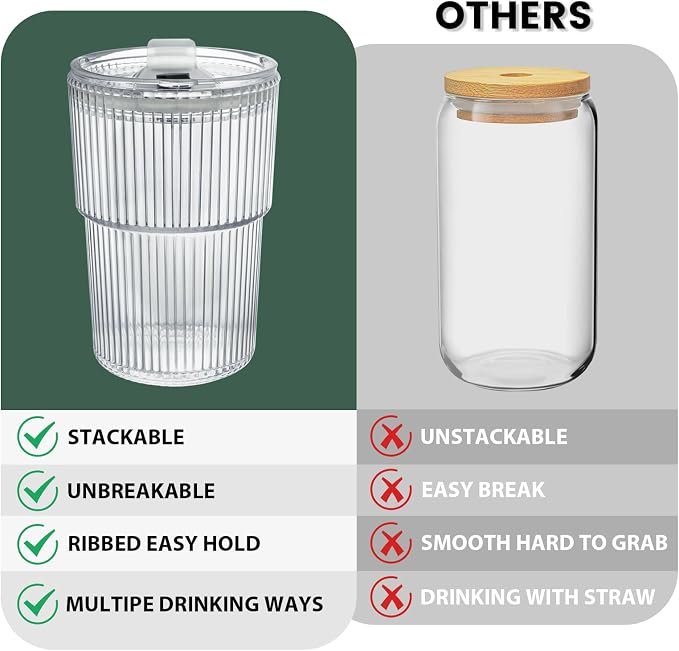 HIGIINC Iced Coffee Cups With Lids and Straws 8 Pcs, 16 OZ Unbreakable Glasses - Image 3