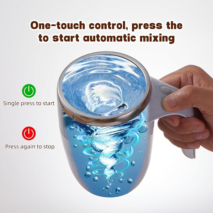 Rechargeable Automatic Stirring Coffee Mug, Stainless Steel Electric White | - Image 6