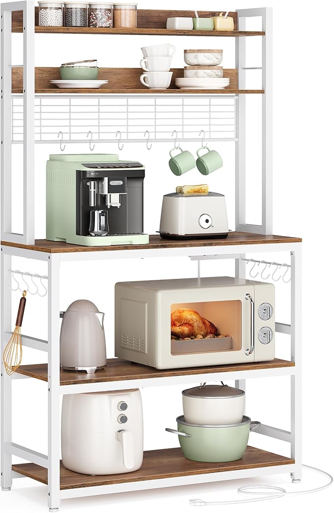 VASAGLE Bakers Rack with Power Outlet, Microwave Stand, Kitchen Tall Utility by Unknown