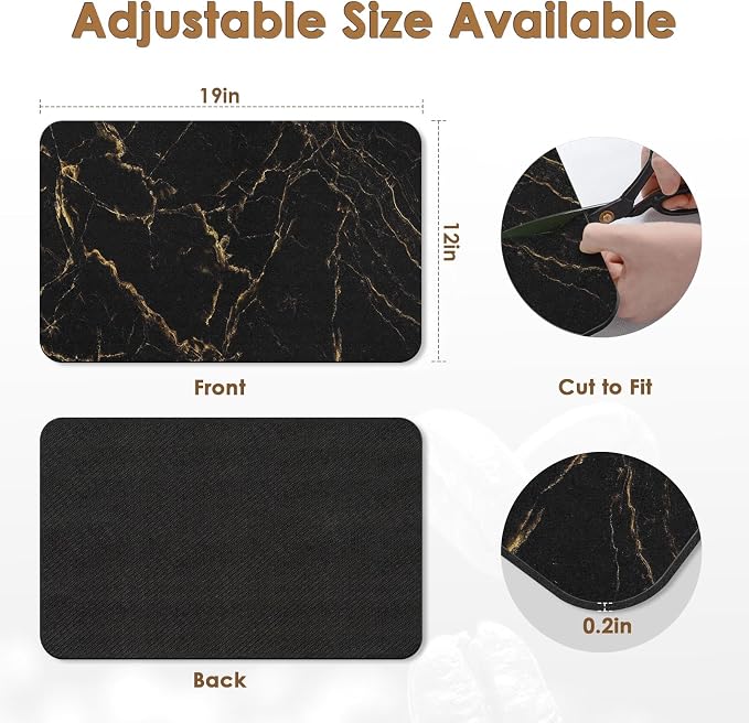 Arttown Coffee Mat for Countertops, Marble Black Gold Dish Drying Mat 2 Pcs for - Image 4