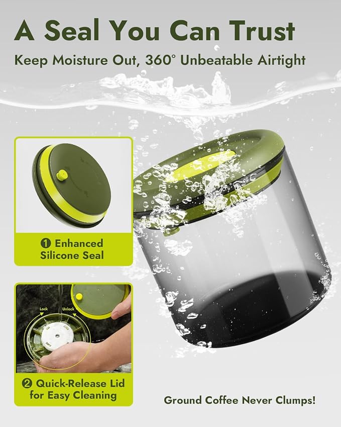 Airtight Coffee Canister – One-Way CO₂ Valve, UV Protection, 3X Thicker Glass - Image 3