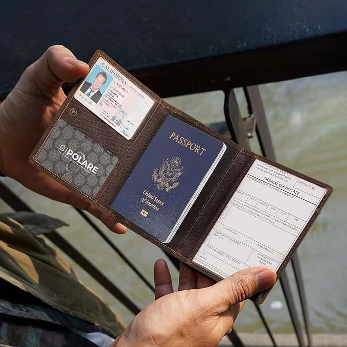 Polare Full Grain Leather Pilot Wallet Passport Holder RFID Blocking Tri-fold - Image 2