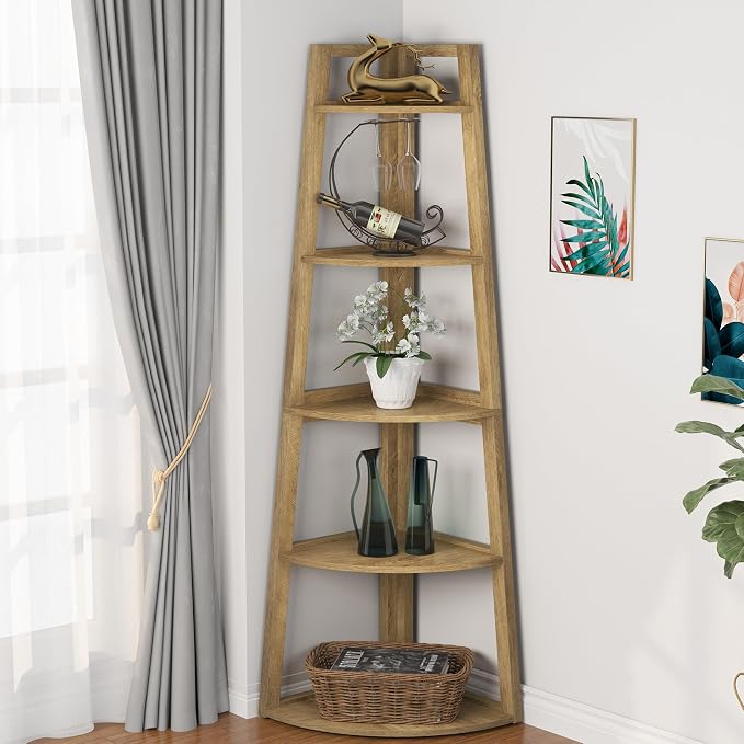 Tribesigns 70 inch Tall Corner Shelf, 5 Tier Modern Corner Bookshelf Bookcase by Unknown