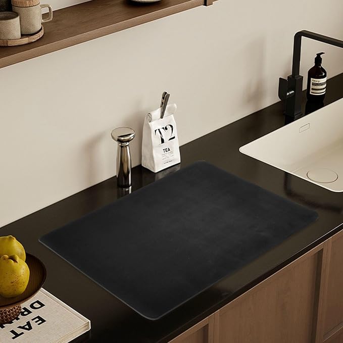 Black Dish Drying Mat for Kitchen Counter No-slip Rubber Bottom Dish Drying - Image 7