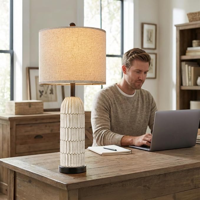 OYEARS 26.5" Bedside Table Lamps Set of 2, Farmhouse Table Lamp - Image 10