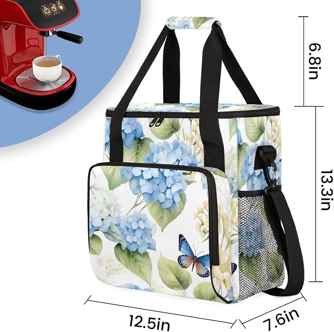 Hydrangea Flower Leaf Coffee Maker Carring Bag, Large Insulated Storage - Image 2