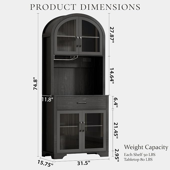 75" Tall Arched Pantry Cabinet - Image 2