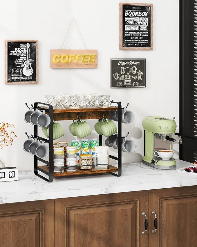 IBUYKE Coffee Bar Station Countertop Organizer, 2 Tier Kitchen Mug Cup Holder - Image 3