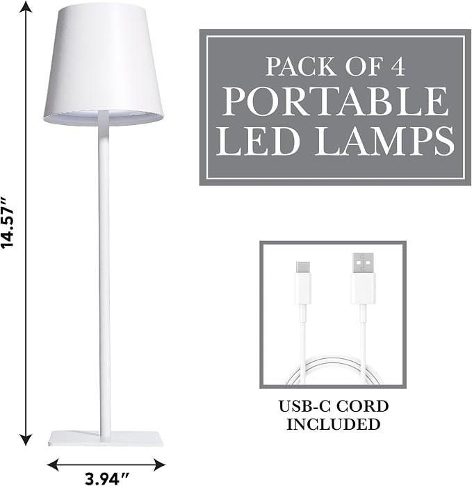 Cordless Portable LED Table Lamp, Rechargeable Battery Desk lamp, 3 Different - Image 4