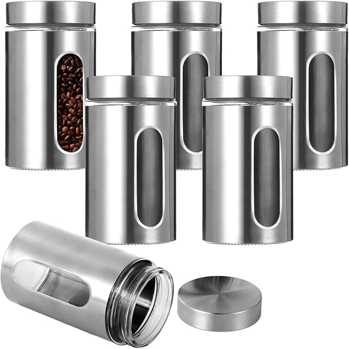 6 PCS Stainless Steel Glass Canisters, 32 oz Large Coffee Jar - Image 2