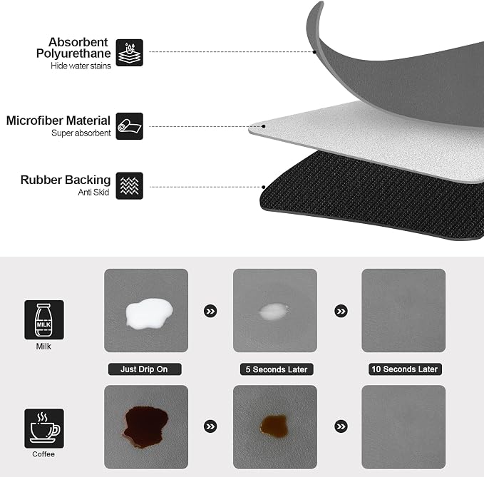 Ecotrim Absorbent Coffee Mat, Stain Hiding PU Leather Surface, Non-Slip Natural - Image 2